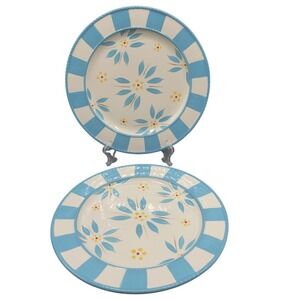 Temptations Old World Dinner Plates Set Of 2 Light Blue Yellow Floral 10.5"